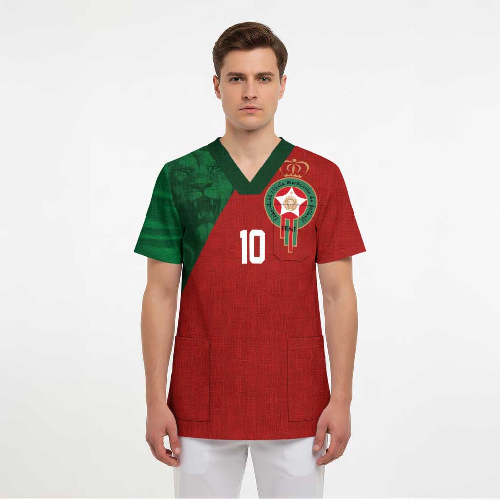 Custom Morocco National Football Scrub Top The Atlas Lions Spirit - Wonder Print Shop
