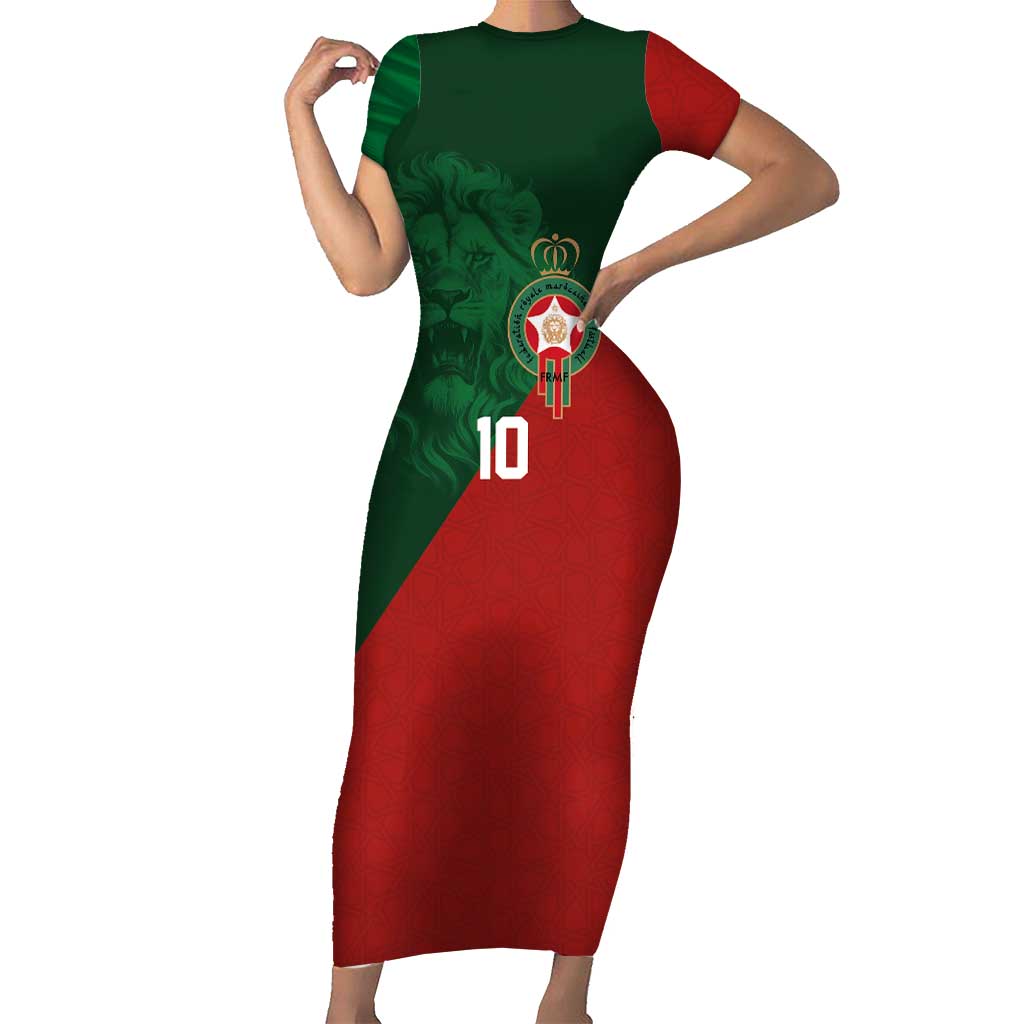 Custom Morocco National Football Short Sleeve Bodycon Dress The Atlas Lions Spirit - Wonder Print Shop