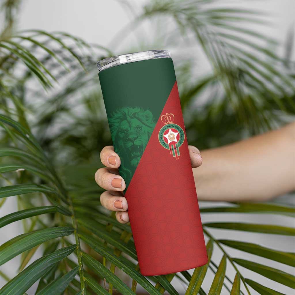 Custom Morocco National Football Skinny Tumbler The Atlas Lions Spirit - Wonder Print Shop