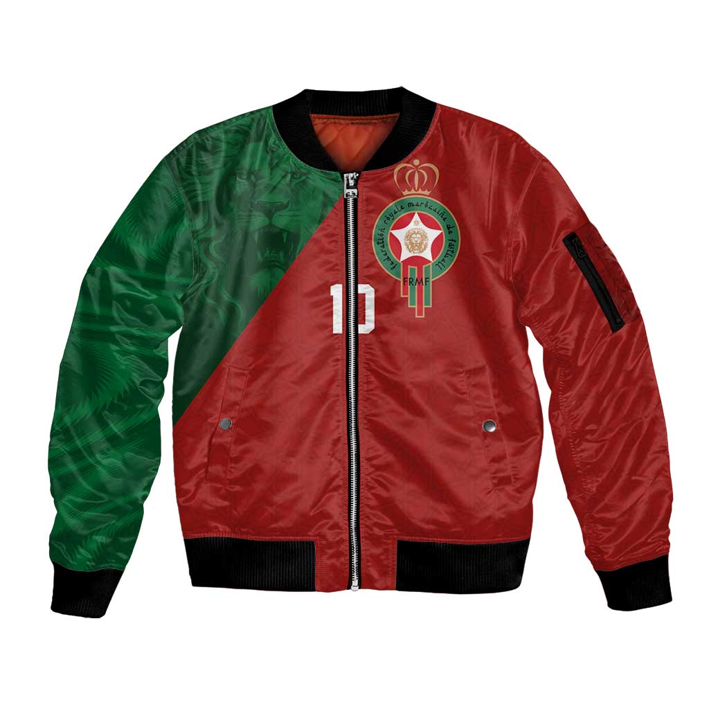 Custom Morocco National Football Sleeve Zip Bomber Jacket The Atlas Lions Spirit - Wonder Print Shop