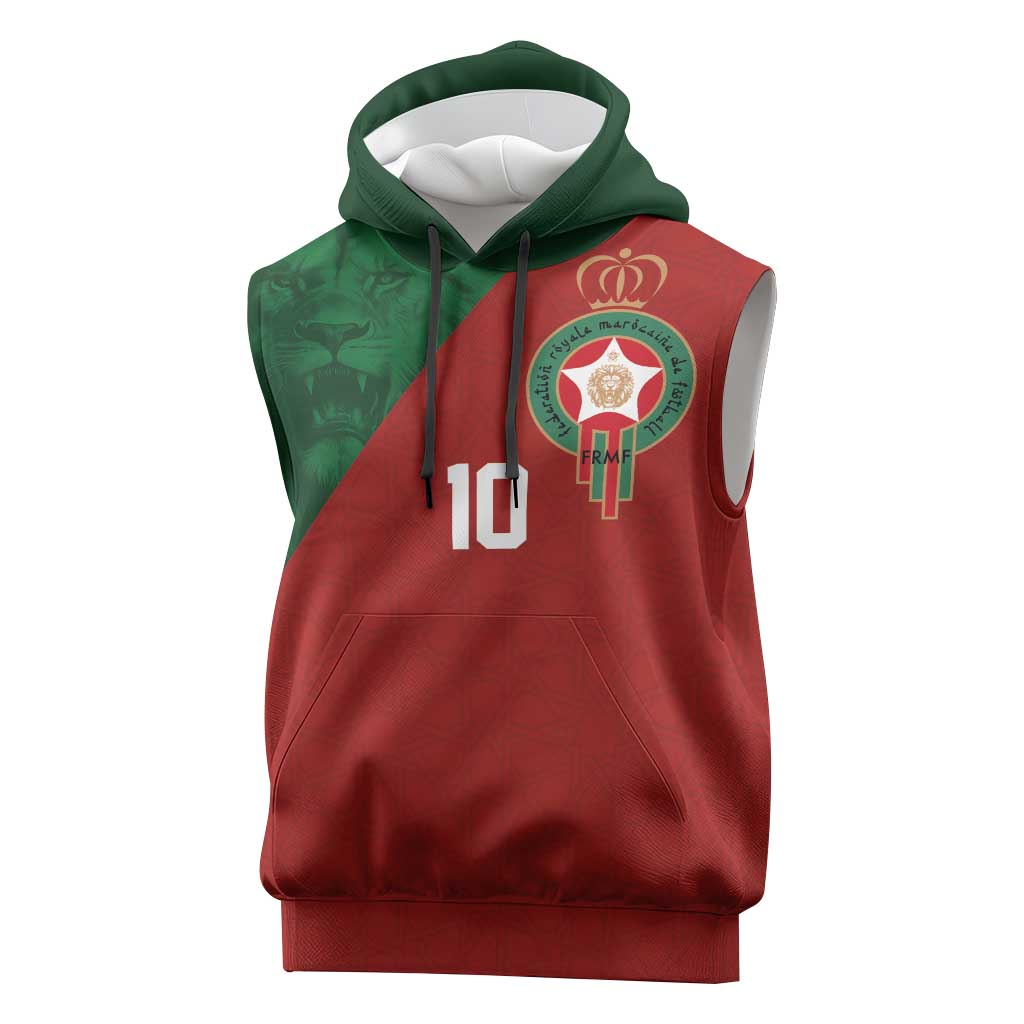 Custom Morocco National Football Sleeveless Hoodie The Atlas Lions Spirit - Wonder Print Shop