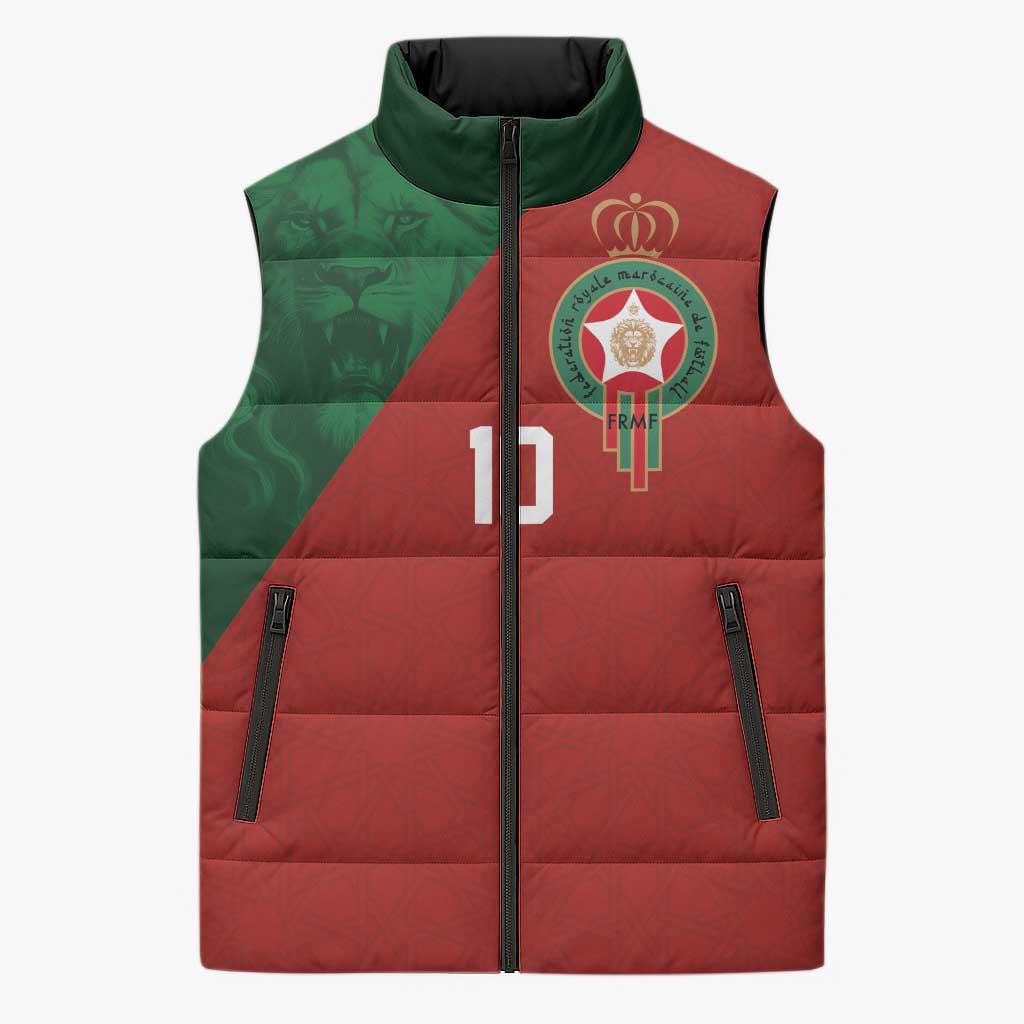 Custom Morocco National Football Sleeveless Puffer Jacket The Atlas Lions Spirit - Wonder Print Shop