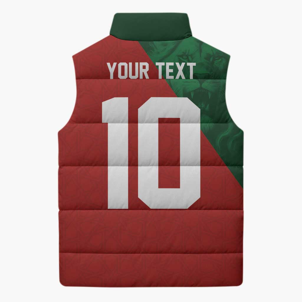 Custom Morocco National Football Sleeveless Puffer Jacket The Atlas Lions Spirit - Wonder Print Shop