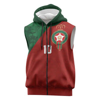 Custom Morocco National Football Sleeveless Zip Hoodie The Atlas Lions Spirit - Wonder Print Shop