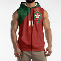 Custom Morocco National Football Sleeveless Zip Hoodie The Atlas Lions Spirit - Wonder Print Shop