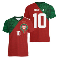 Custom Morocco National Football Women V-Neck T-Shirt The Atlas Lions Spirit - Wonder Print Shop