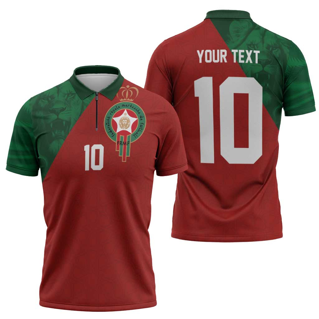 Custom Morocco National Football Zipper Polo Shirt The Atlas Lions Spirit - Wonder Print Shop
