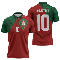 Custom Morocco National Football Zipper Polo Shirt The Atlas Lions Spirit - Wonder Print Shop
