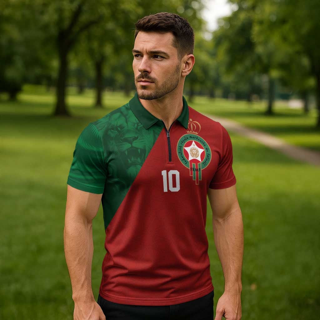 Custom Morocco National Football Zipper Polo Shirt The Atlas Lions Spirit - Wonder Print Shop