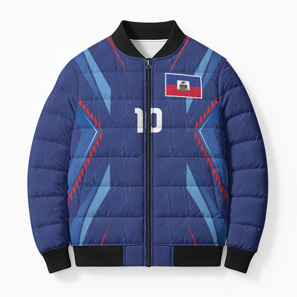 Custom Haiti National Football Bomber Puffer Jacket Sporty Style - Wonder Print Shop