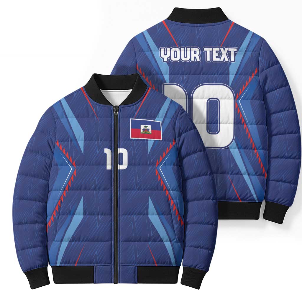 Custom Haiti National Football Bomber Puffer Jacket Sporty Style - Wonder Print Shop