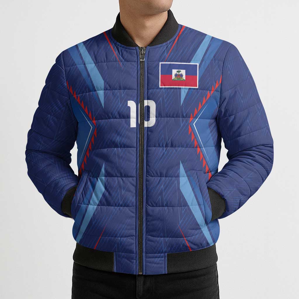 Custom Haiti National Football Bomber Puffer Jacket Sporty Style - Wonder Print Shop