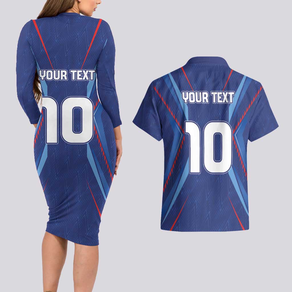 Custom Haiti National Football Couples Matching Long Sleeve Bodycon Dress and Hawaiian Shirt Sporty Style - Wonder Print Shop