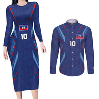 Custom Haiti National Football Couples Matching Long Sleeve Bodycon Dress and Long Sleeve Button Shirt Sporty Style - Wonder Print Shop