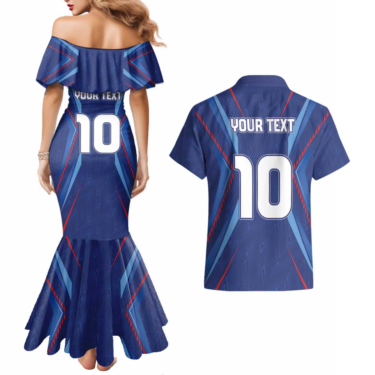 Custom Haiti National Football Couples Matching Mermaid Dress and Hawaiian Shirt Sporty Style - Wonder Print Shop