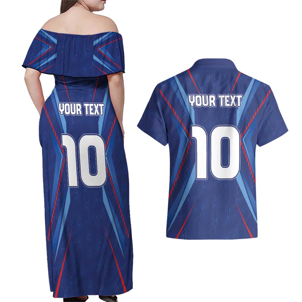Custom Haiti National Football Couples Matching Off Shoulder Maxi Dress and Hawaiian Shirt Sporty Style - Wonder Print Shop