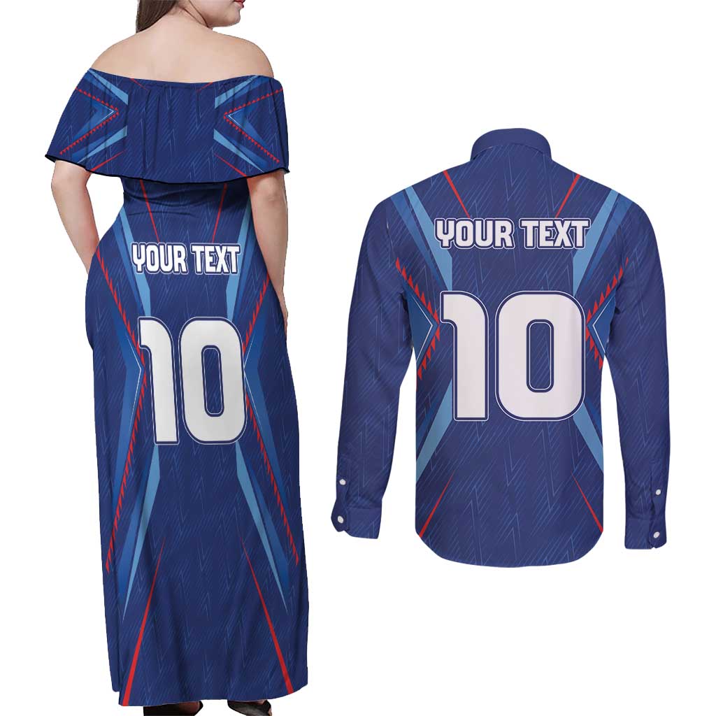 Custom Haiti National Football Couples Matching Off Shoulder Maxi Dress and Long Sleeve Button Shirt Sporty Style - Wonder Print Shop