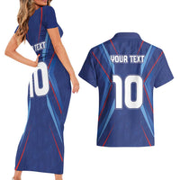 Custom Haiti National Football Couples Matching Short Sleeve Bodycon Dress and Hawaiian Shirt Sporty Style - Wonder Print Shop
