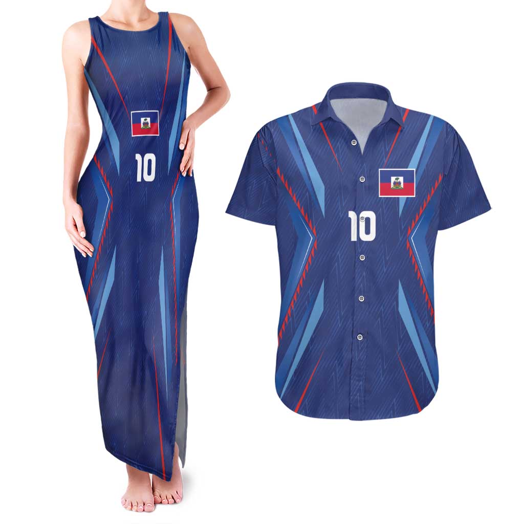 Custom Haiti National Football Couples Matching Tank Maxi Dress and Hawaiian Shirt Sporty Style - Wonder Print Shop