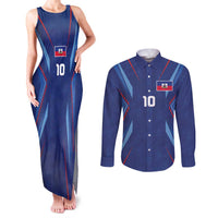 Custom Haiti National Football Couples Matching Tank Maxi Dress and Long Sleeve Button Shirt Sporty Style - Wonder Print Shop