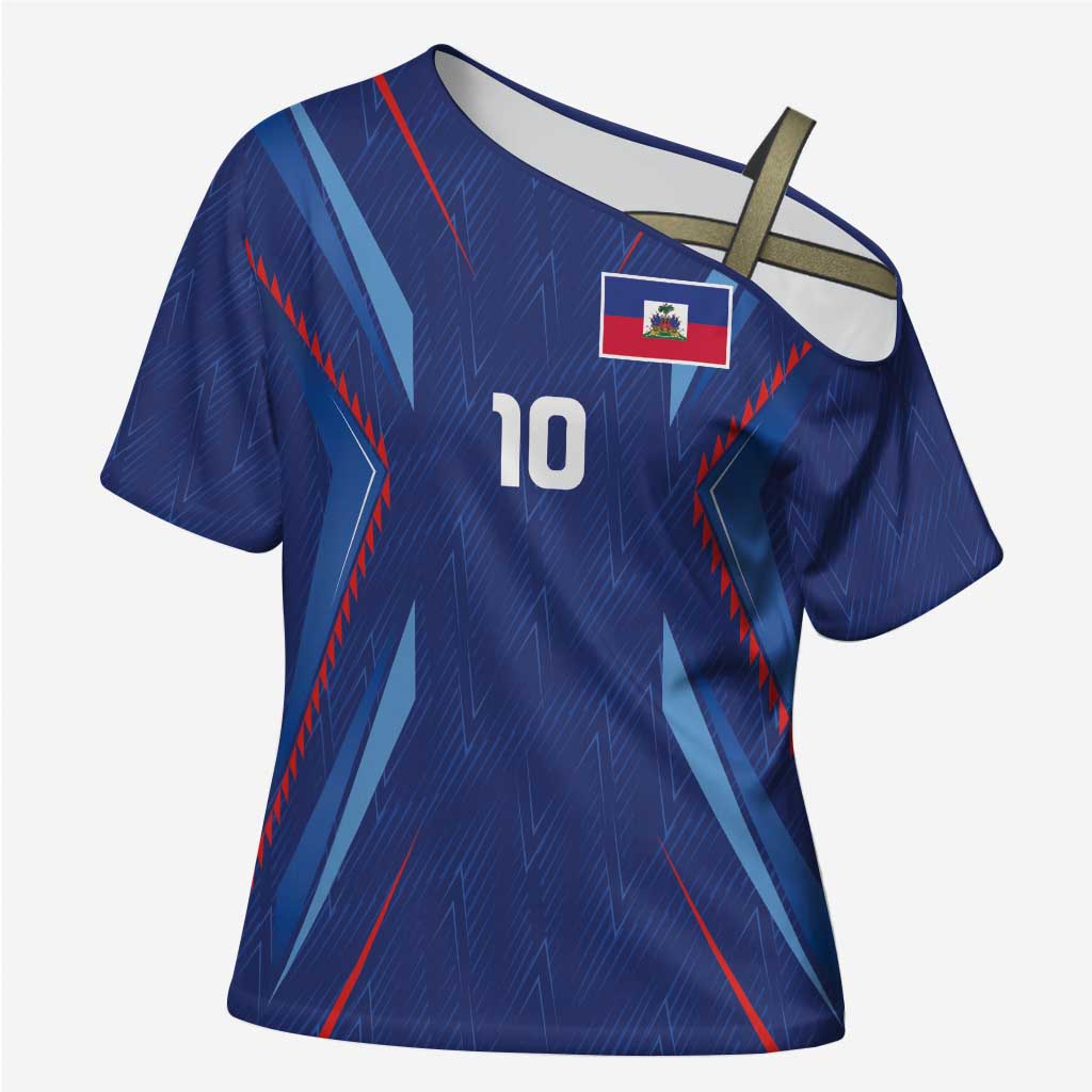 Custom Haiti National Football Cross Shoulder Shirt Sporty Style - Wonder Print Shop