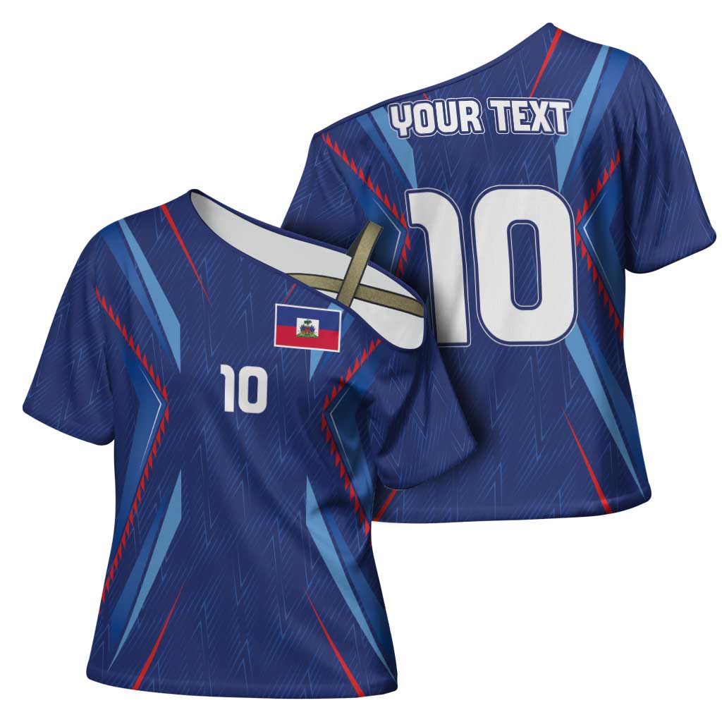 Custom Haiti National Football Cross Shoulder Shirt Sporty Style - Wonder Print Shop