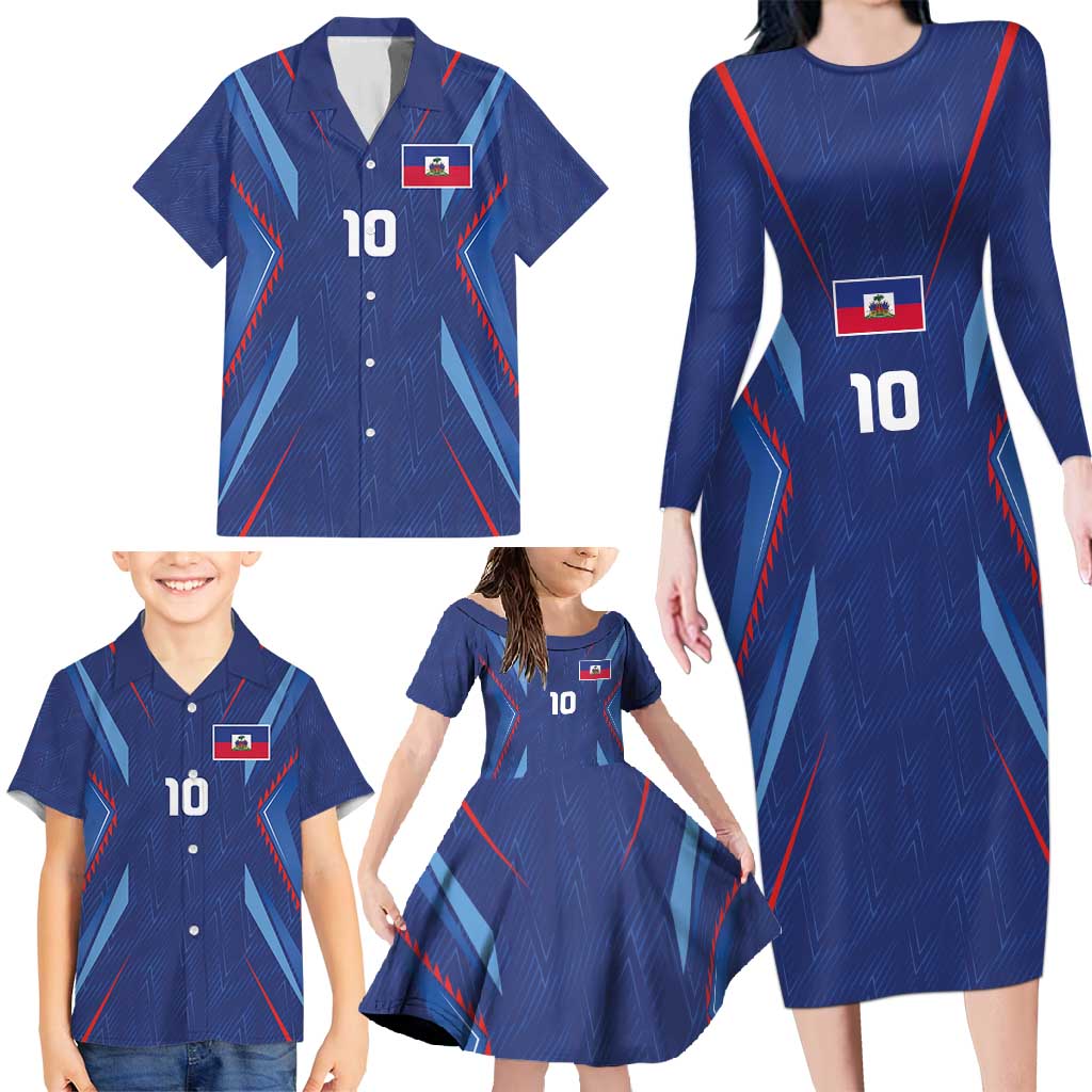 Custom Haiti National Football Family Matching Long Sleeve Bodycon Dress and Hawaiian Shirt Sporty Style - Wonder Print Shop