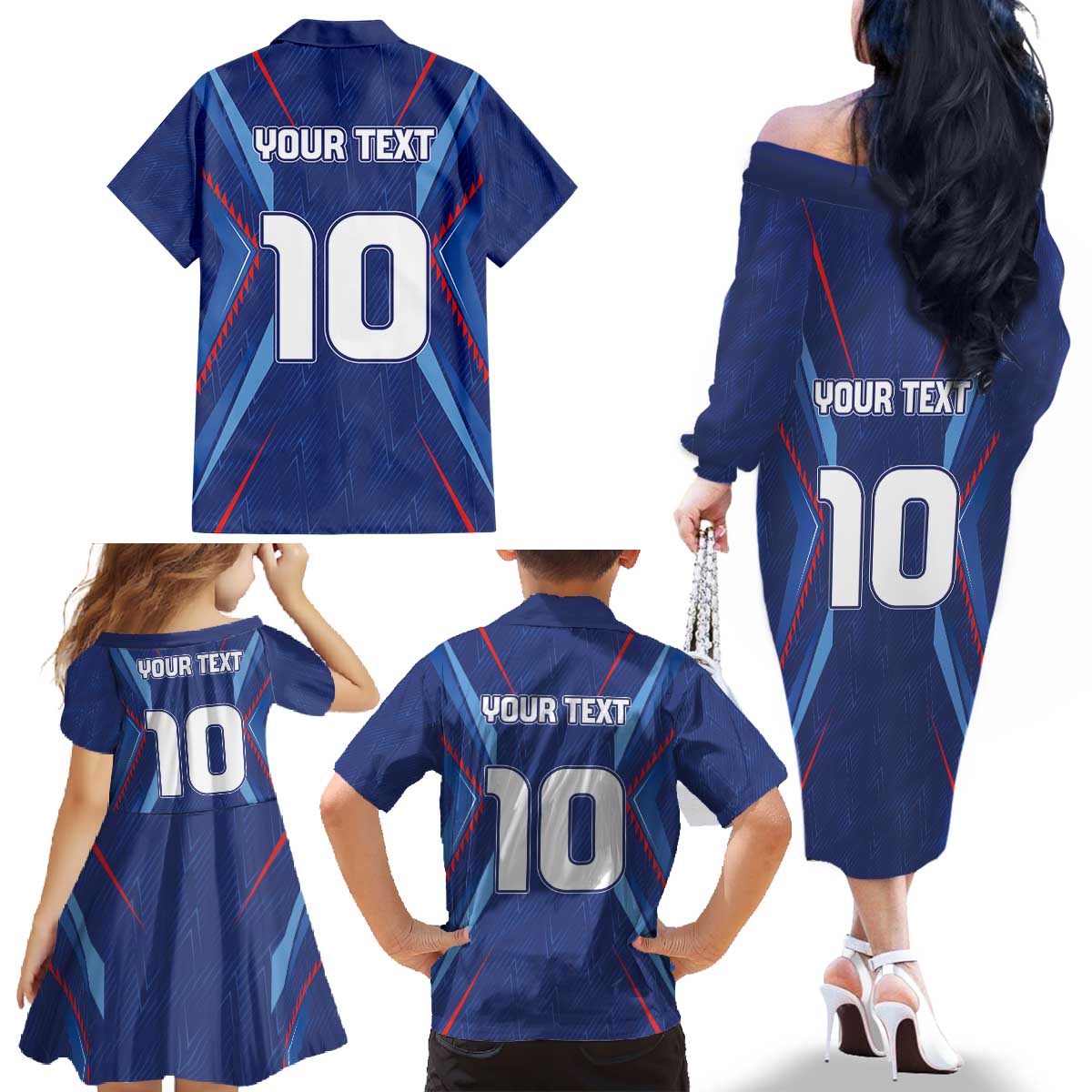 Custom Haiti National Football Family Matching Off The Shoulder Long Sleeve Dress and Hawaiian Shirt Sporty Style - Wonder Print Shop
