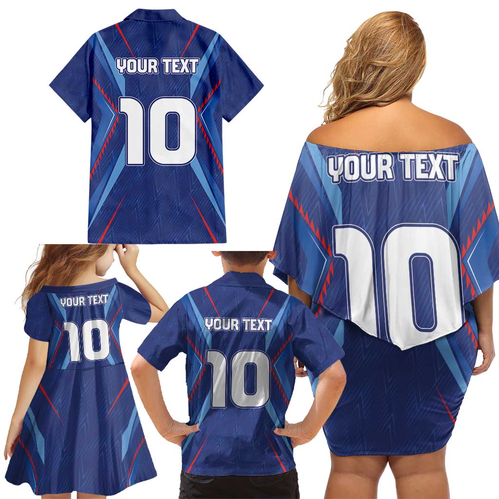 Custom Haiti National Football Family Matching Off Shoulder Short Dress and Hawaiian Shirt Sporty Style - Wonder Print Shop