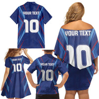 Custom Haiti National Football Family Matching Off Shoulder Short Dress and Hawaiian Shirt Sporty Style - Wonder Print Shop