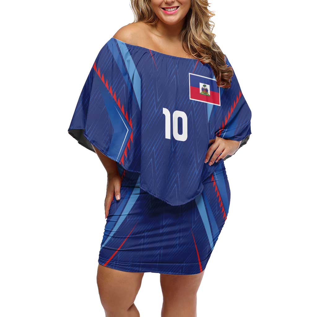 Custom Haiti National Football Family Matching Off Shoulder Short Dress and Hawaiian Shirt Sporty Style - Wonder Print Shop