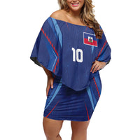 Custom Haiti National Football Family Matching Off Shoulder Short Dress and Hawaiian Shirt Sporty Style - Wonder Print Shop