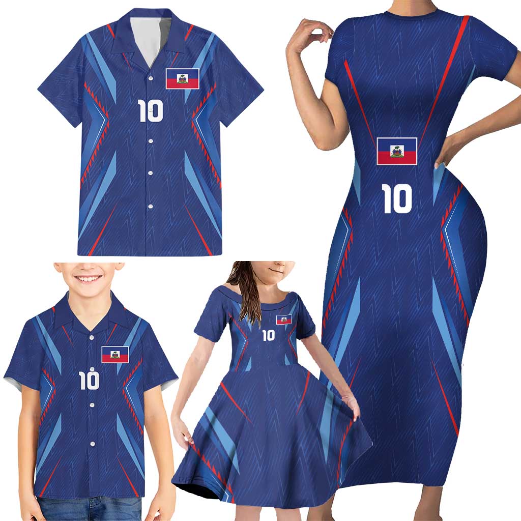 Custom Haiti National Football Family Matching Short Sleeve Bodycon Dress and Hawaiian Shirt Sporty Style - Wonder Print Shop