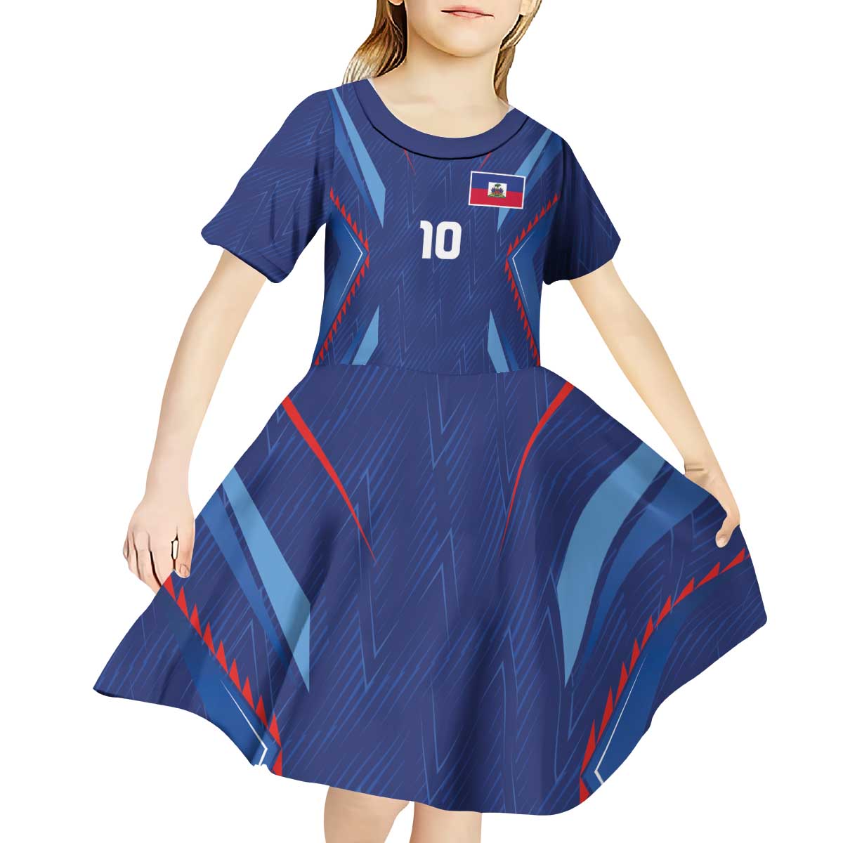 Custom Haiti National Football Kid Short Sleeve Dress Sporty Style - Wonder Print Shop
