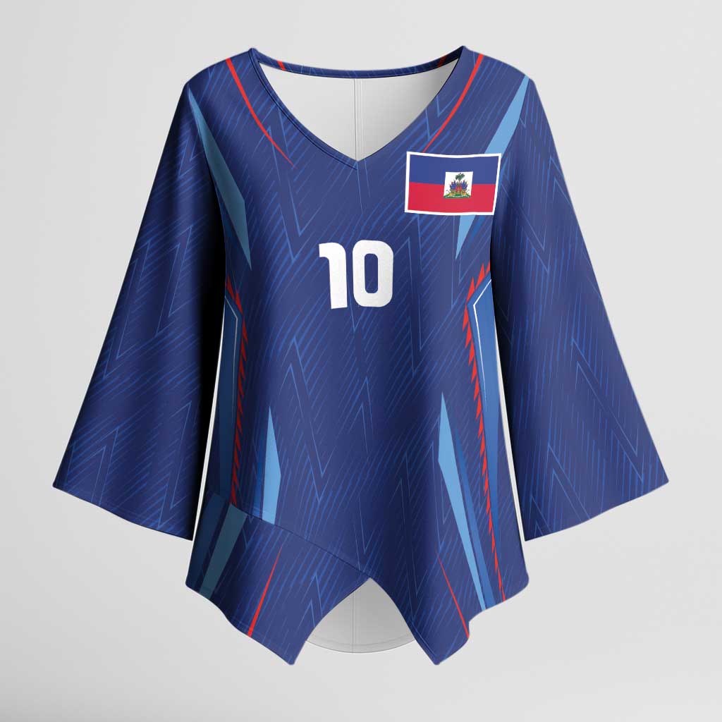 Custom Haiti National Football Kimono Sleeve Blouse Sporty Style - Wonder Print Shop