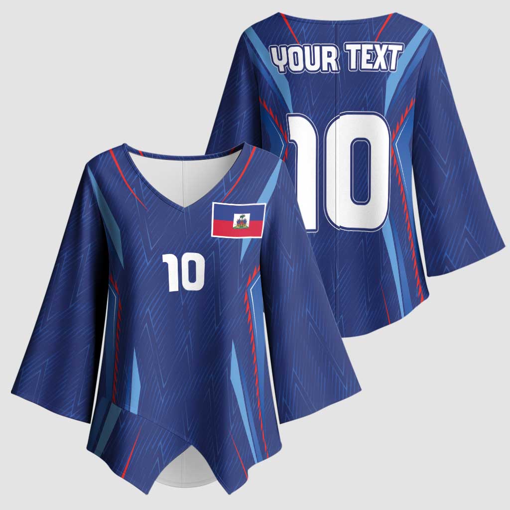 Custom Haiti National Football Kimono Sleeve Blouse Sporty Style - Wonder Print Shop