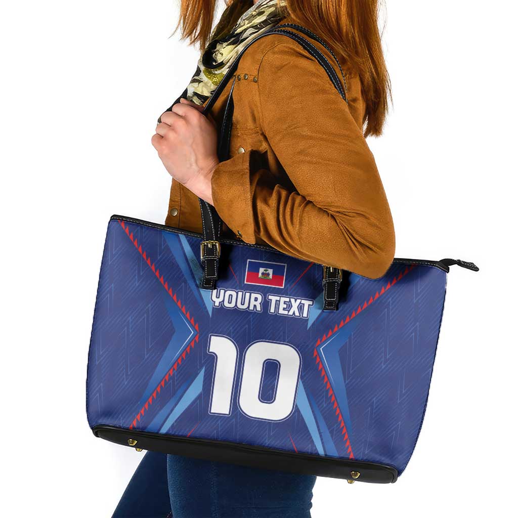 Custom Haiti National Football Leather Tote Bag Sporty Style - Wonder Print Shop