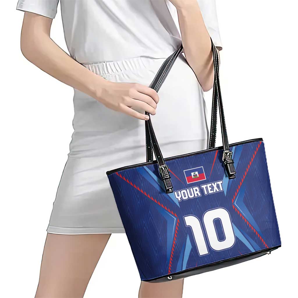 Custom Haiti National Football Leather Tote Bag Sporty Style - Wonder Print Shop