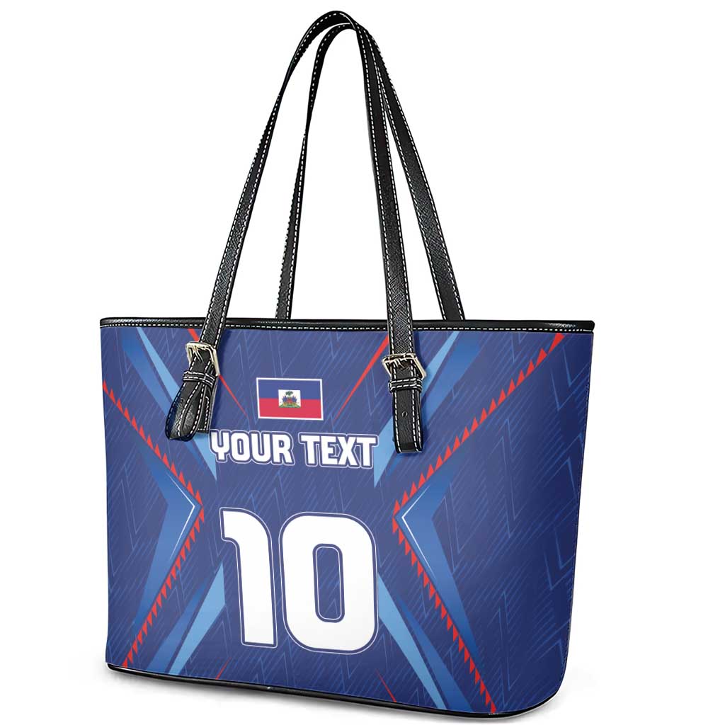 Custom Haiti National Football Leather Tote Bag Sporty Style - Wonder Print Shop