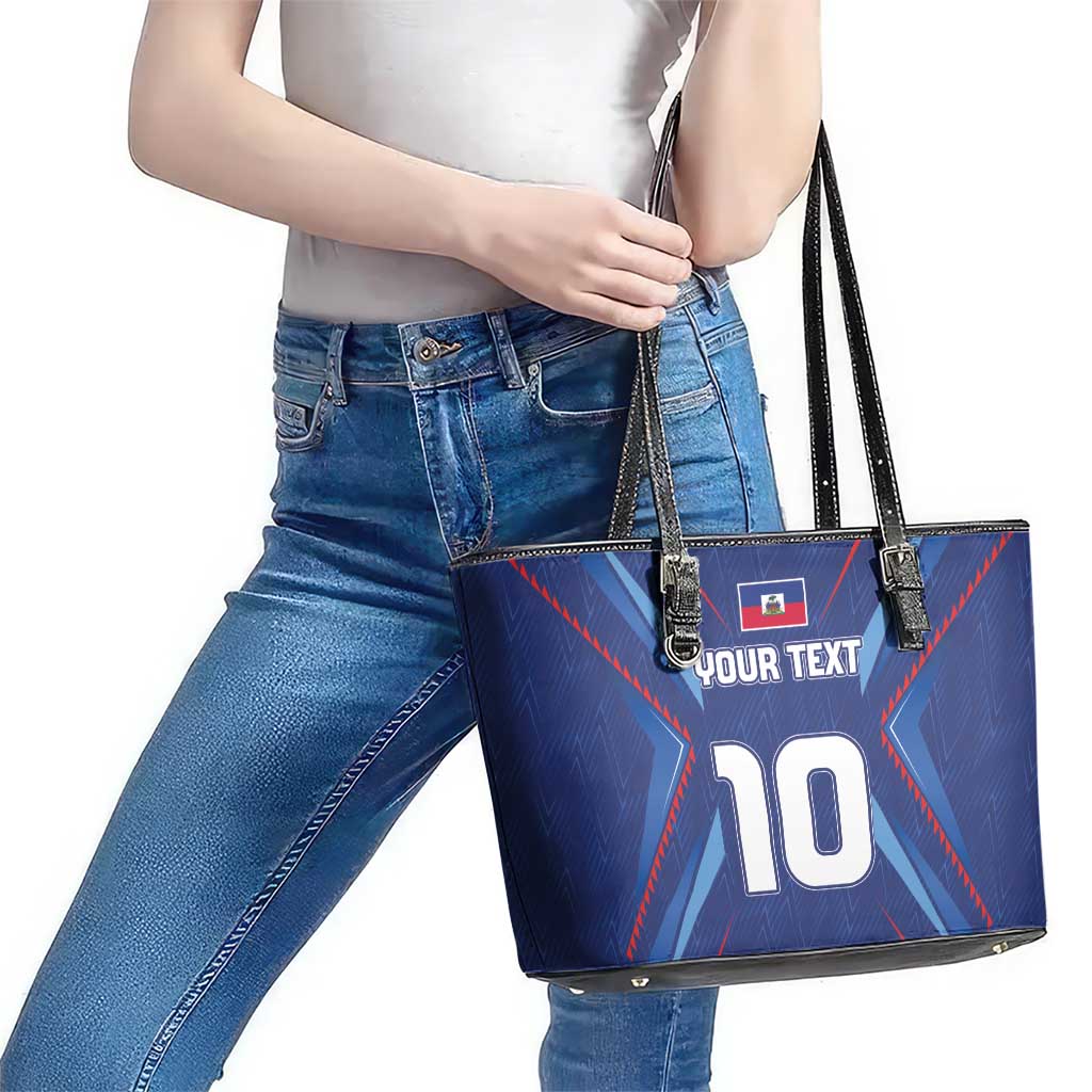 Custom Haiti National Football Leather Tote Bag Sporty Style - Wonder Print Shop