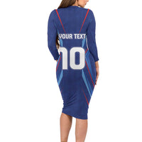 Custom Haiti National Football Long Sleeve Bodycon Dress Sporty Style - Wonder Print Shop