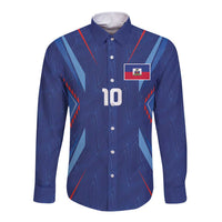 Custom Haiti National Football Long Sleeve Button Shirt Sporty Style - Wonder Print Shop