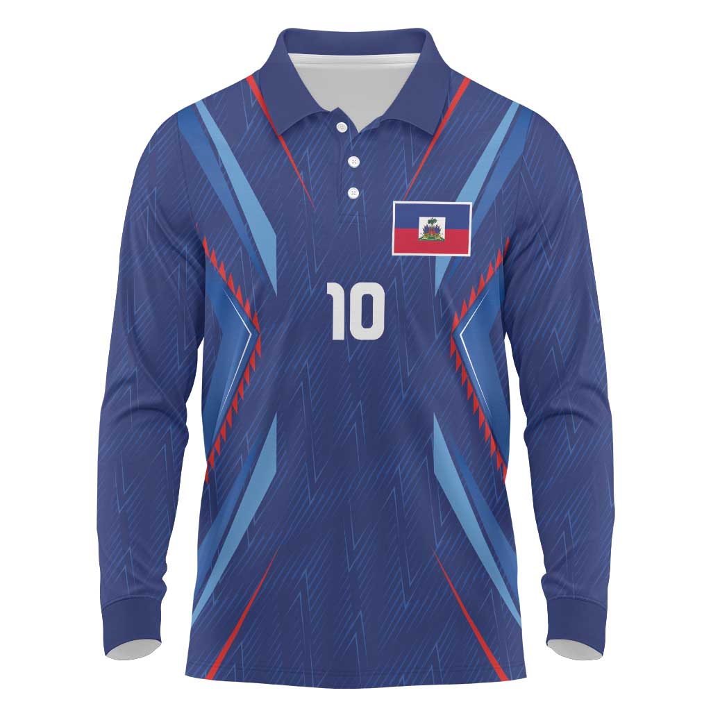 Custom Haiti National Football Long Sleeve Polo Shirt Sporty Style - Wonder Print Shop