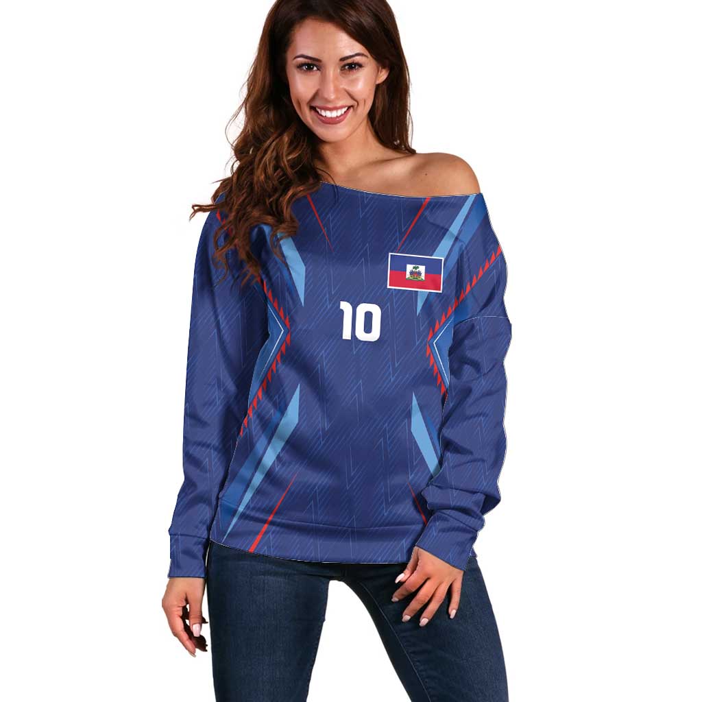Custom Haiti National Football Off Shoulder Sweater Sporty Style - Wonder Print Shop