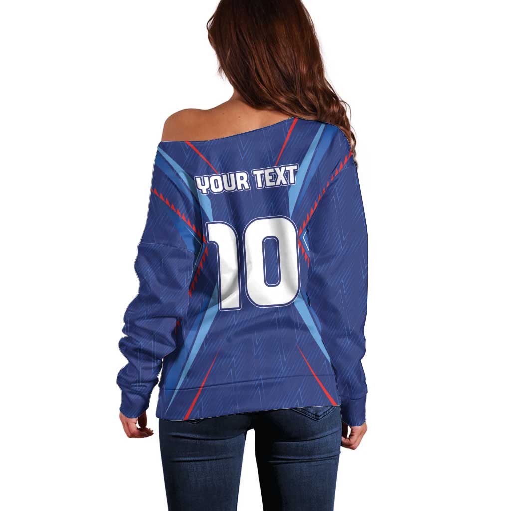 Custom Haiti National Football Off Shoulder Sweater Sporty Style - Wonder Print Shop