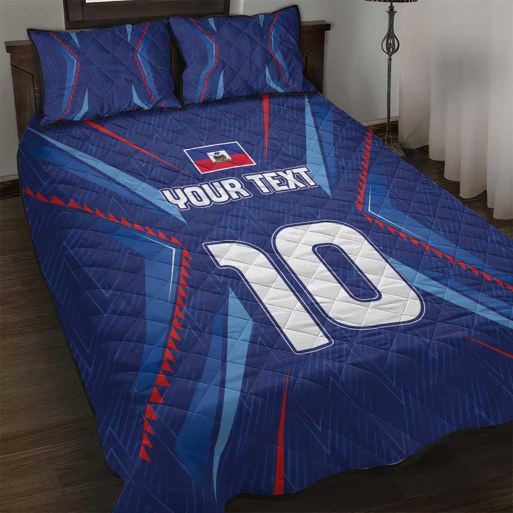 Custom Haiti National Football Quilt Bed Set Sporty Style - Wonder Print Shop