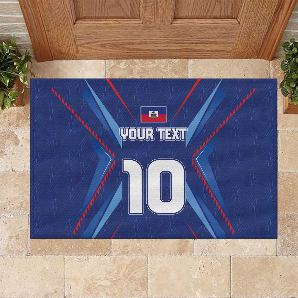 Custom Haiti National Football Rubber Doormat Sporty Style - Wonder Print Shop