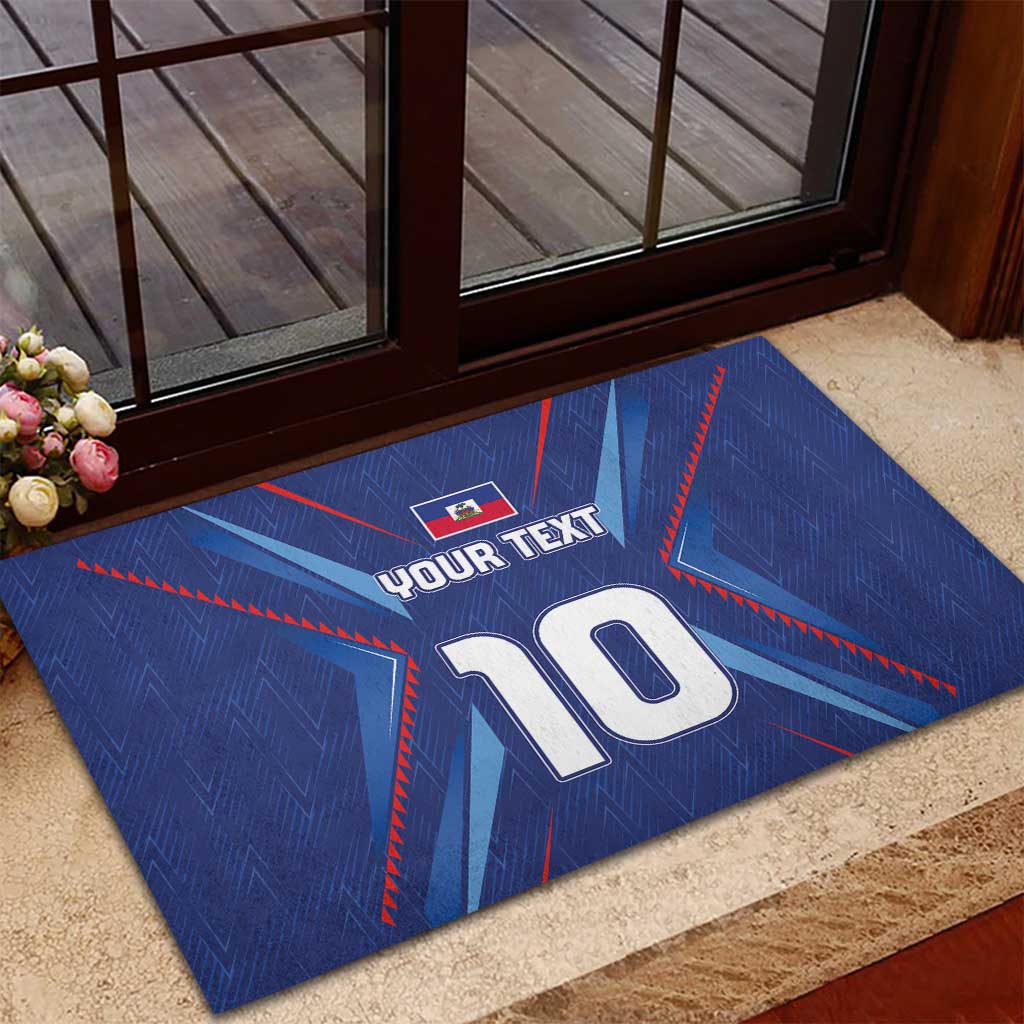 Custom Haiti National Football Rubber Doormat Sporty Style - Wonder Print Shop