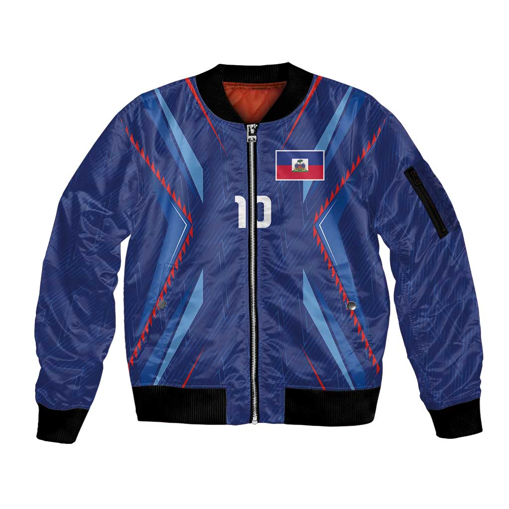 Custom Haiti National Football Sleeve Zip Bomber Jacket Sporty Style - Wonder Print Shop