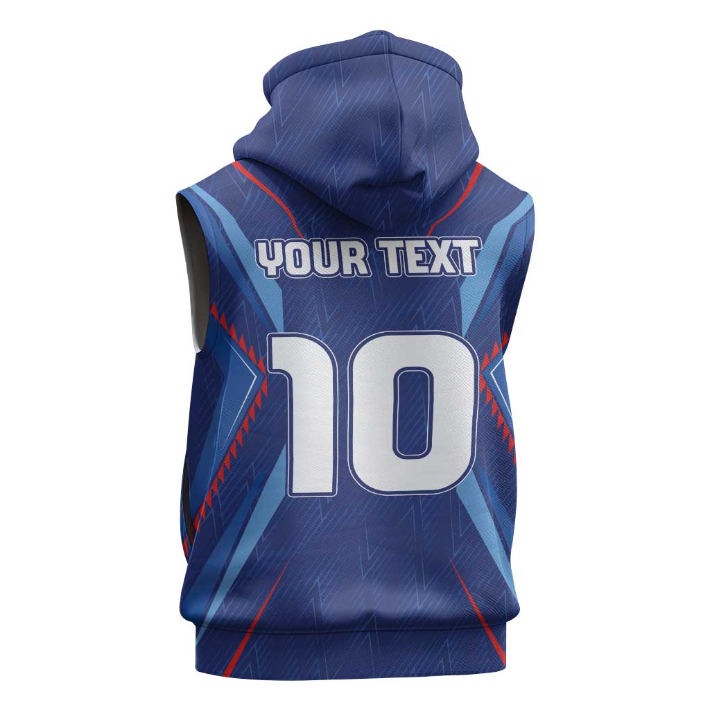 Custom Haiti National Football Sleeveless Hoodie Sporty Style - Wonder Print Shop